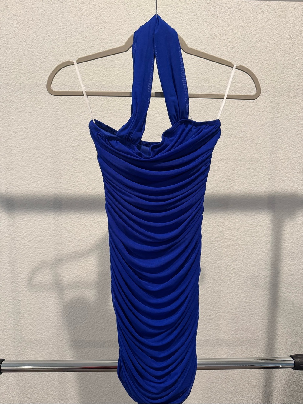 SHEIN Royal Blue Ruched Halter Mini Dress